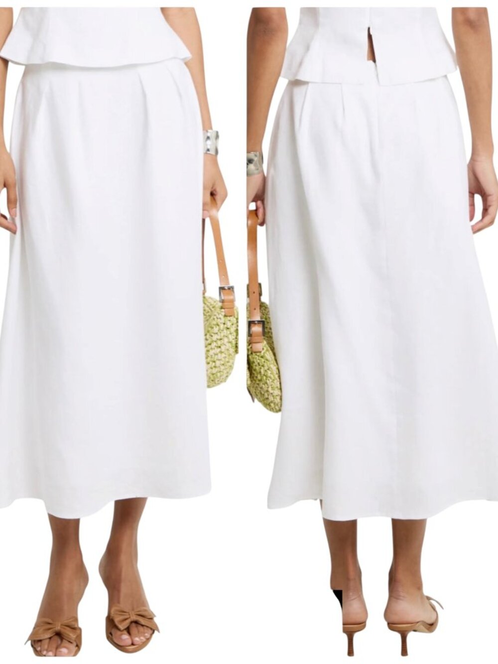 OPT Aveline White Linen Midi Skirt Size 2 Lined Coastal Cottagecore